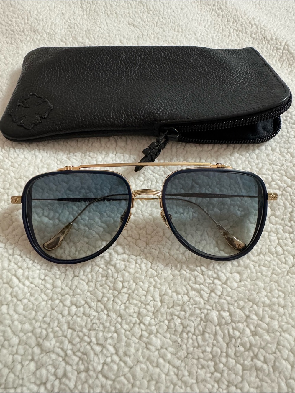 Chrome Hearts Gold Frame Sunglasses with Blue Gradient Lenses